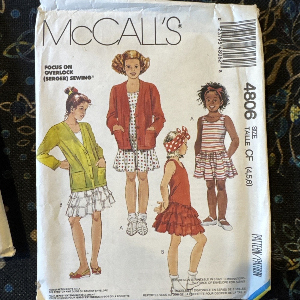 Jacket Dress Girls 4 5 6 McCalls 4806 Sewing Pattern McCall's Knit Ruffle Skirt